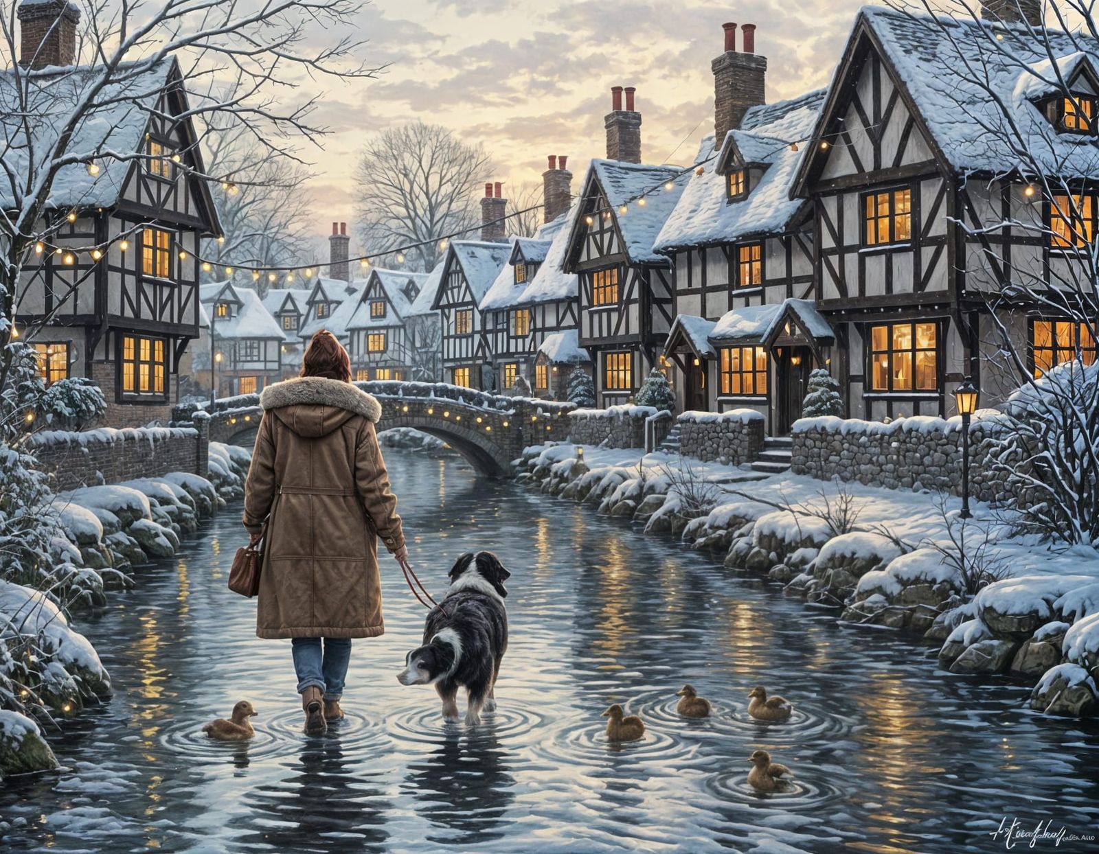 English Village Scene on a Winter Morning