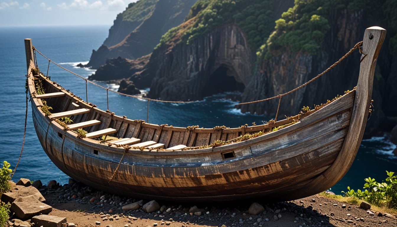 Detailed Wooden Boat Emitting Ethereal Mist