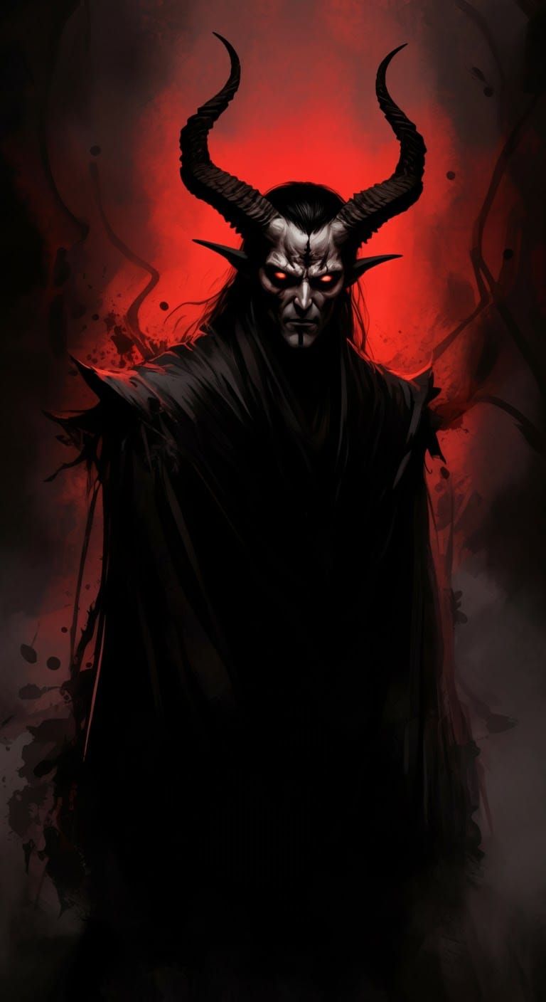 Menacing Demon with Twisted Horns in Dark Surrealism