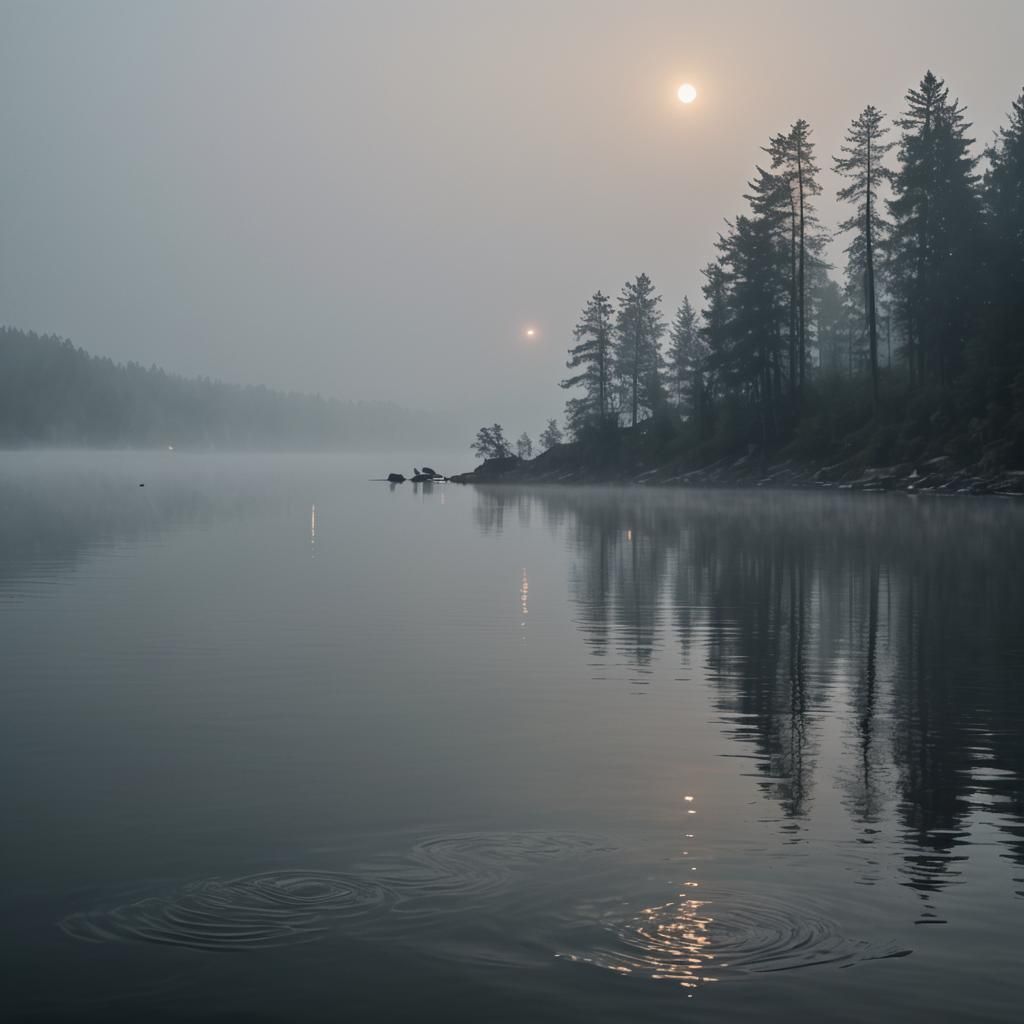 Dreamlike Lights Dance on Misty Lake