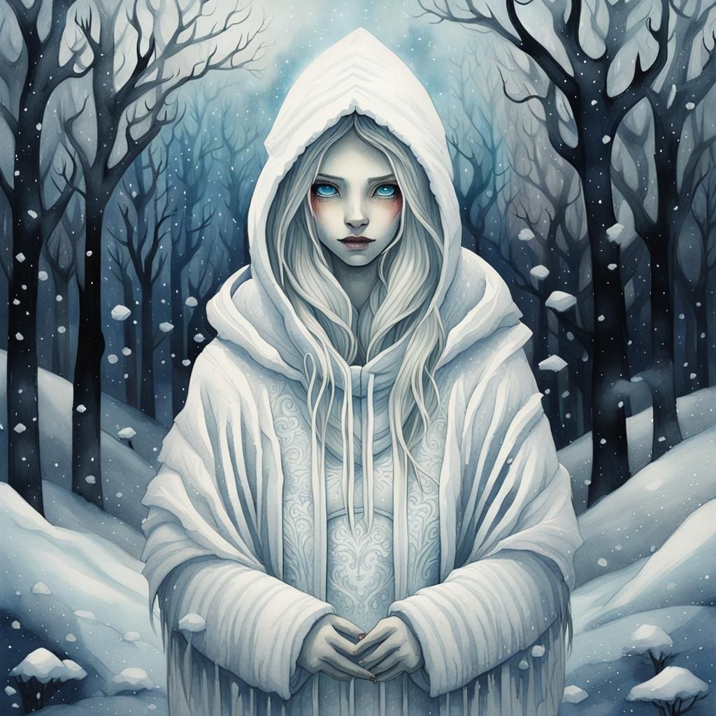 Icy Queen Portrait in Dreamy Watercolour Style