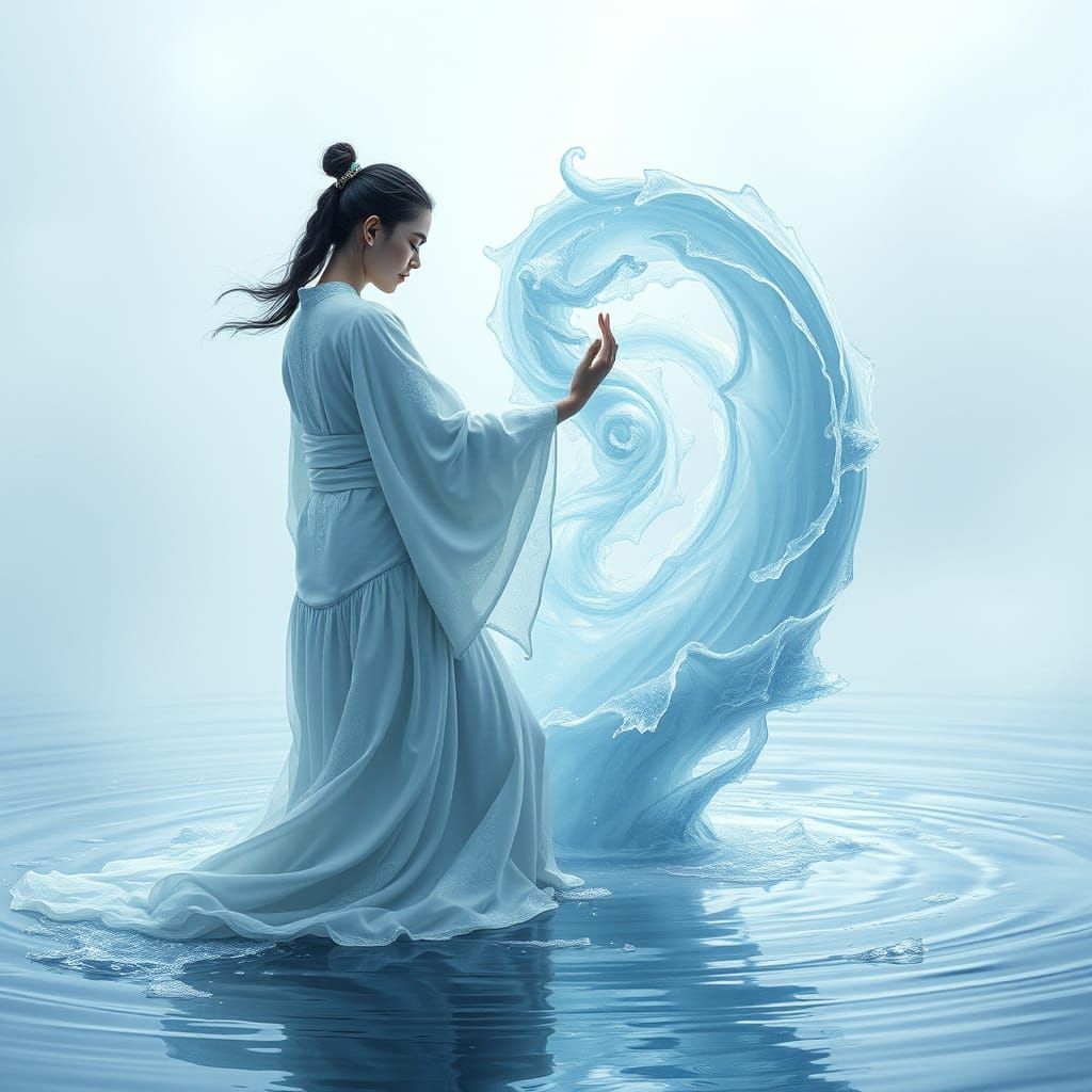 Serene Water Bender Creates Crystal Sculpture in Dreamlike A...