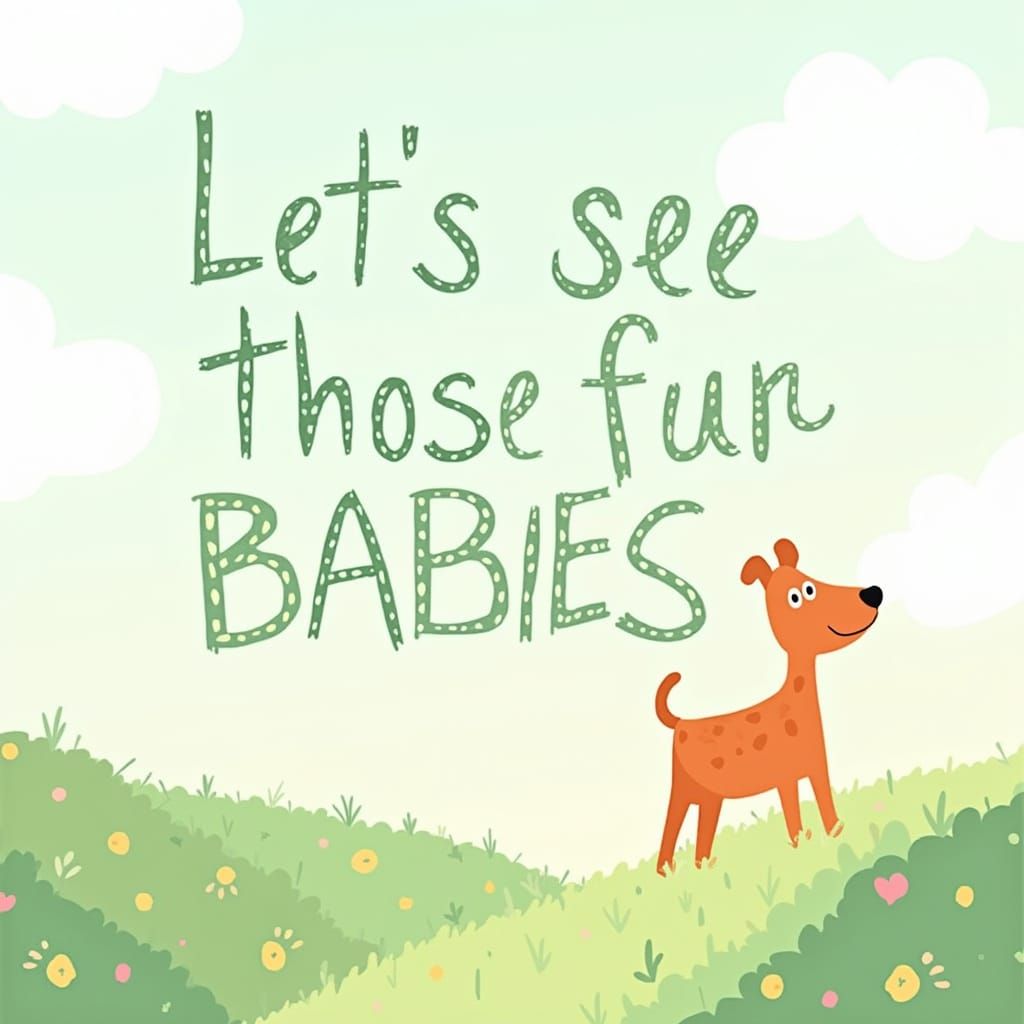 Whimsical Cartoon Landscape with Polka Dot Letters