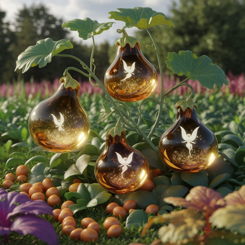 Enchanted Glass Gourds in a Sunny Garden