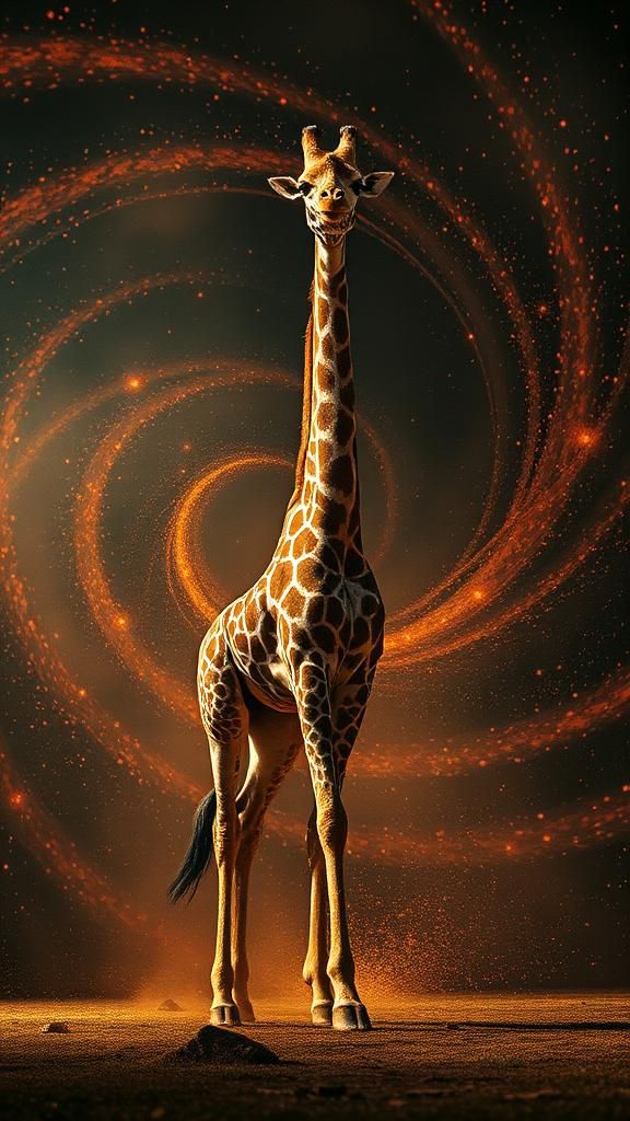 Giraffe in God Particle Vortex, Cinematic Film Still