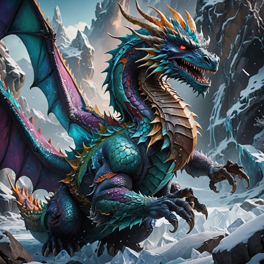 Colorful Ice Dragon in Detailed Matte Painting