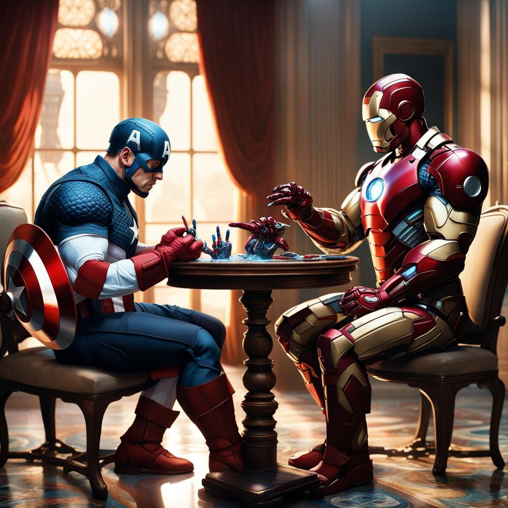 Captain America and Iron Man Nail Painting in Sea Palace