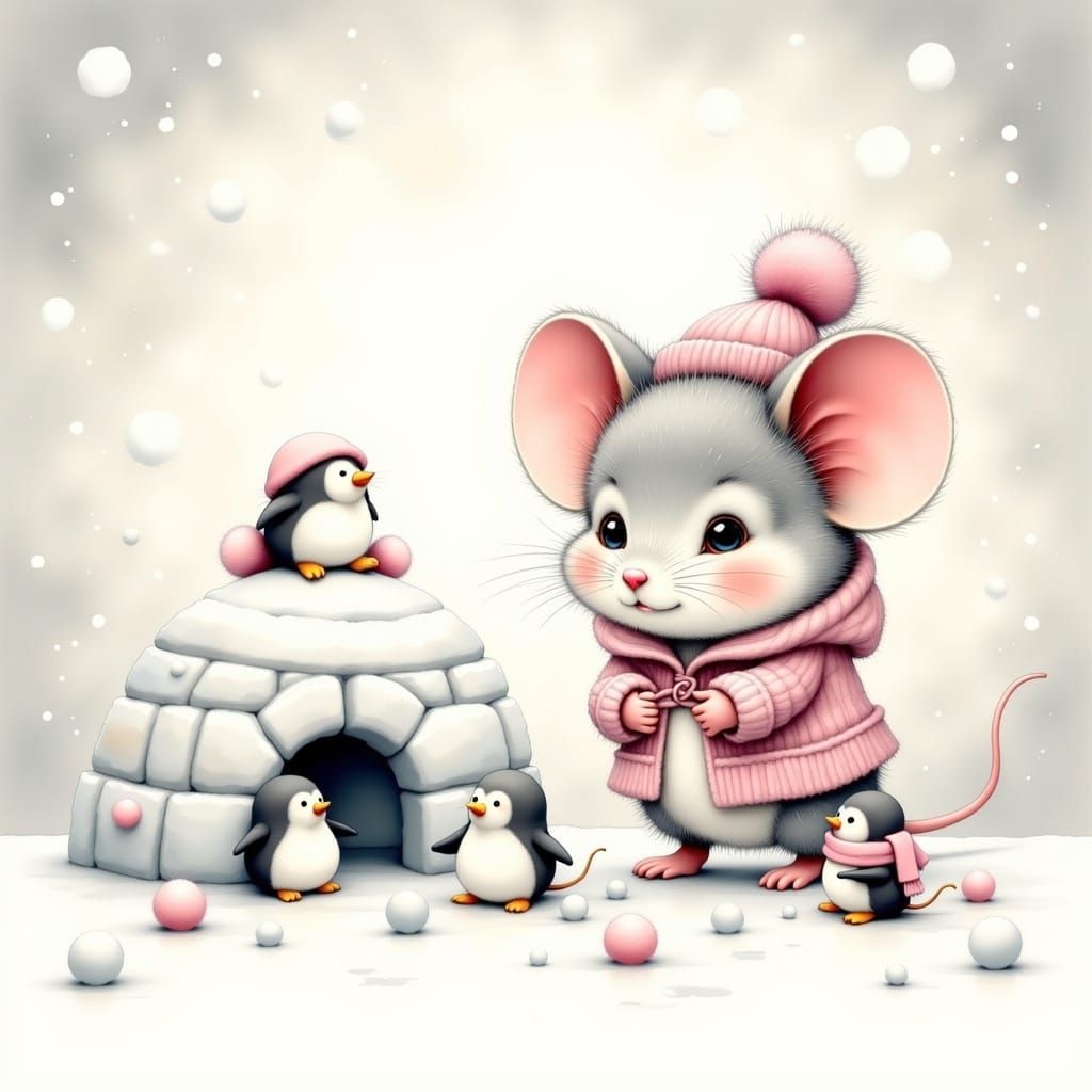 Whimsical Winter Wonderland in Digital Illustration Style