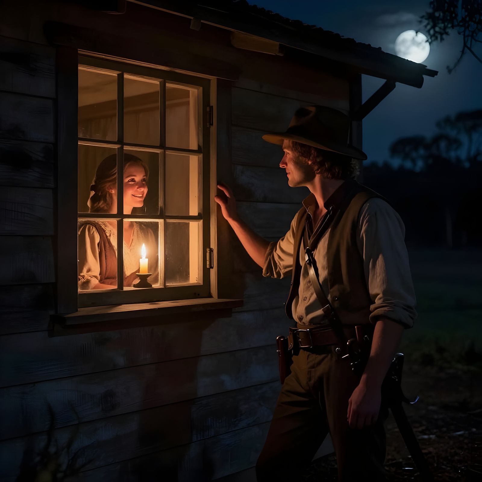 Bushranger's Secret Night Visit to Settler's Cabin