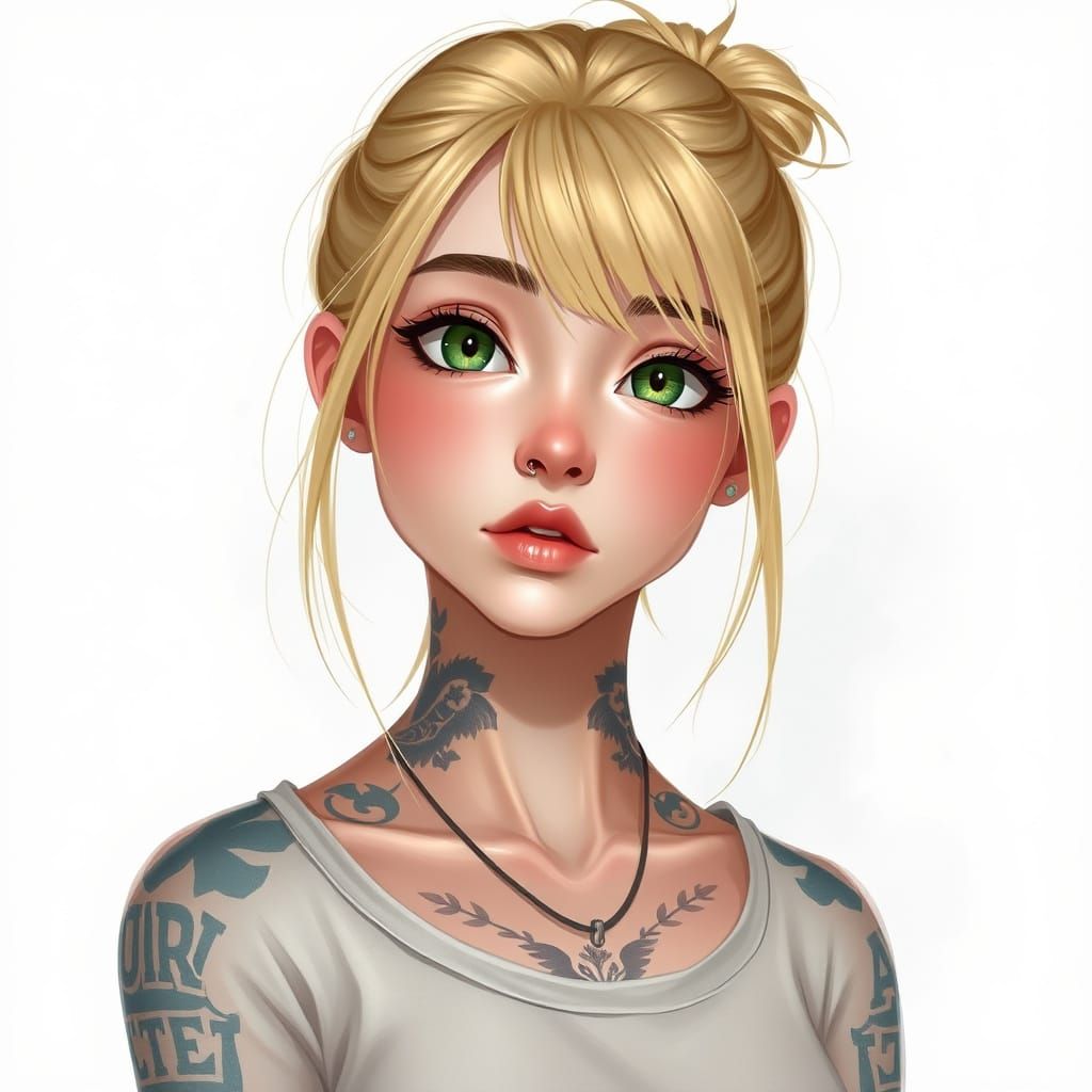 Blond Woman Portrait with Green Eyes in Digital Art