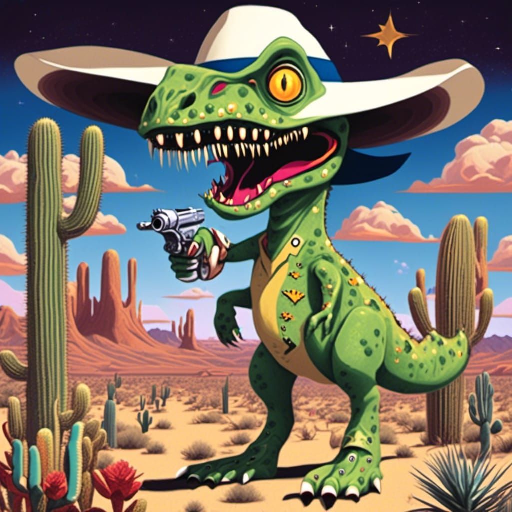 Cowboy T-Rex in Desert Showdown