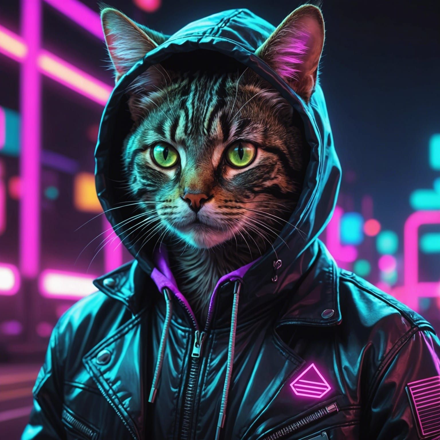 Cat-Human Hybrid in Synthwave Neon Style