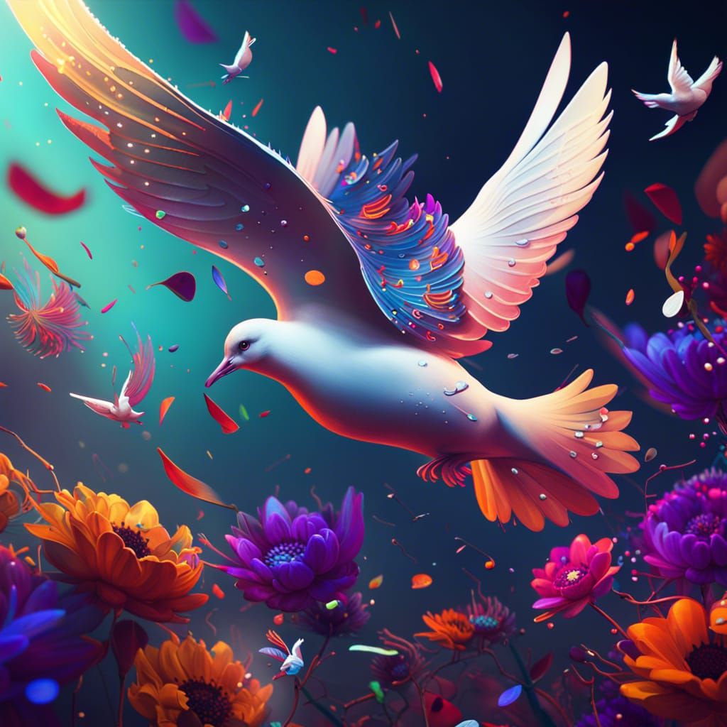 Peace Doves in Abstract Floral Art, 4K