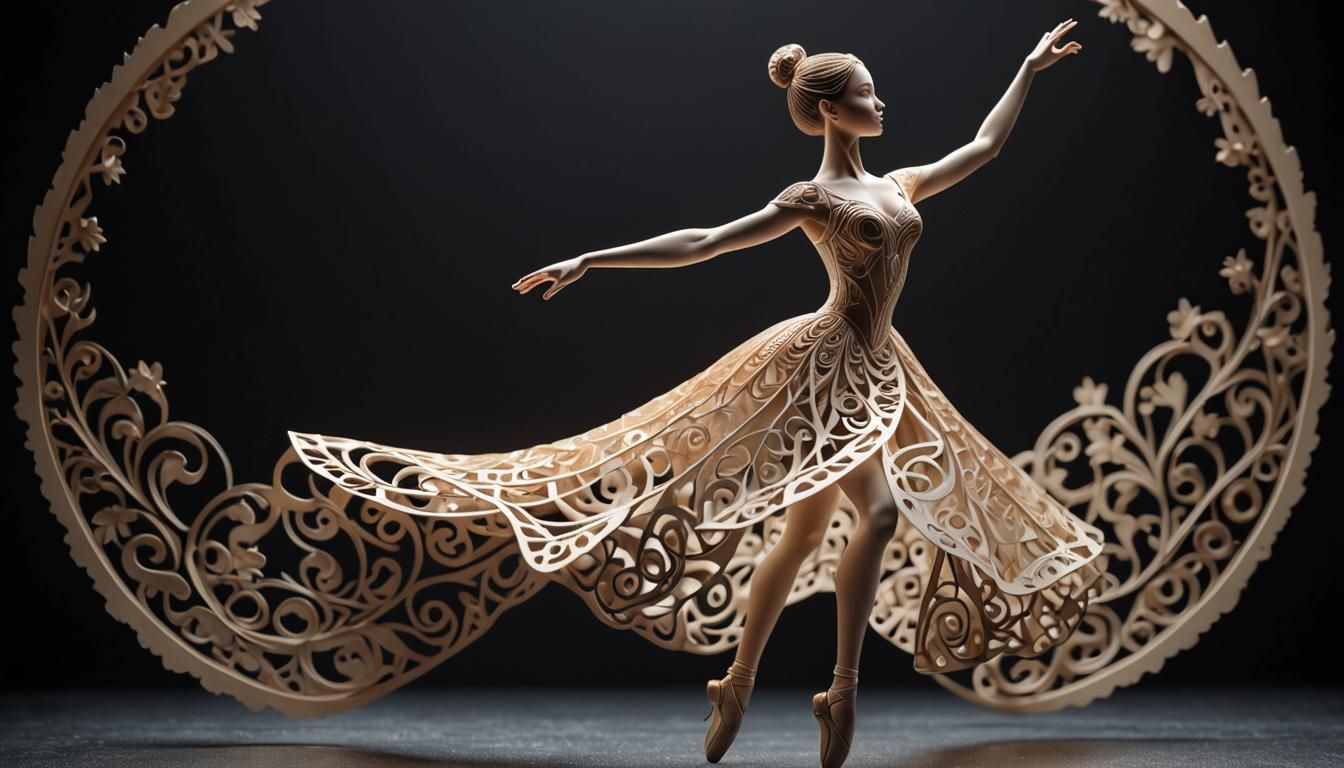 Kirigami Ballerina Dancing Pirouette in 3D