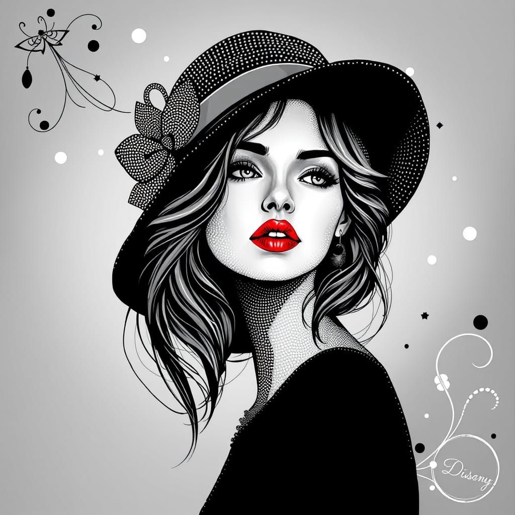 Ethereal Pointillism Portrait in Black and White