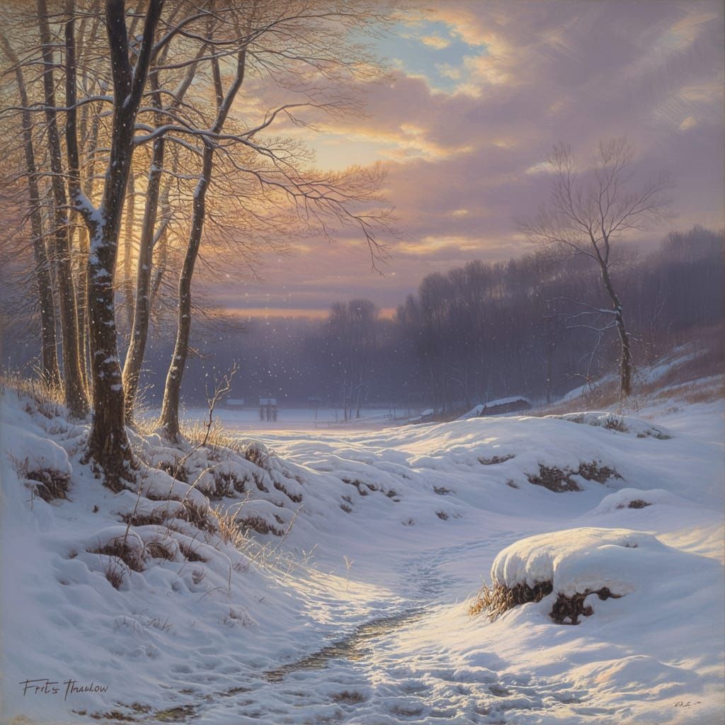 Snowy Winter Landscape Oil Painting