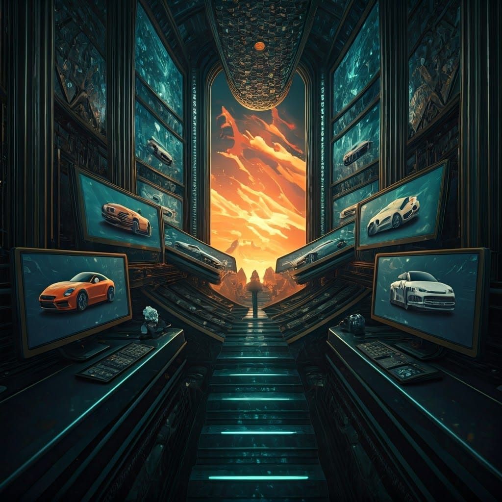 Luxurious Gemstone Chamber with Floating High-End Cars