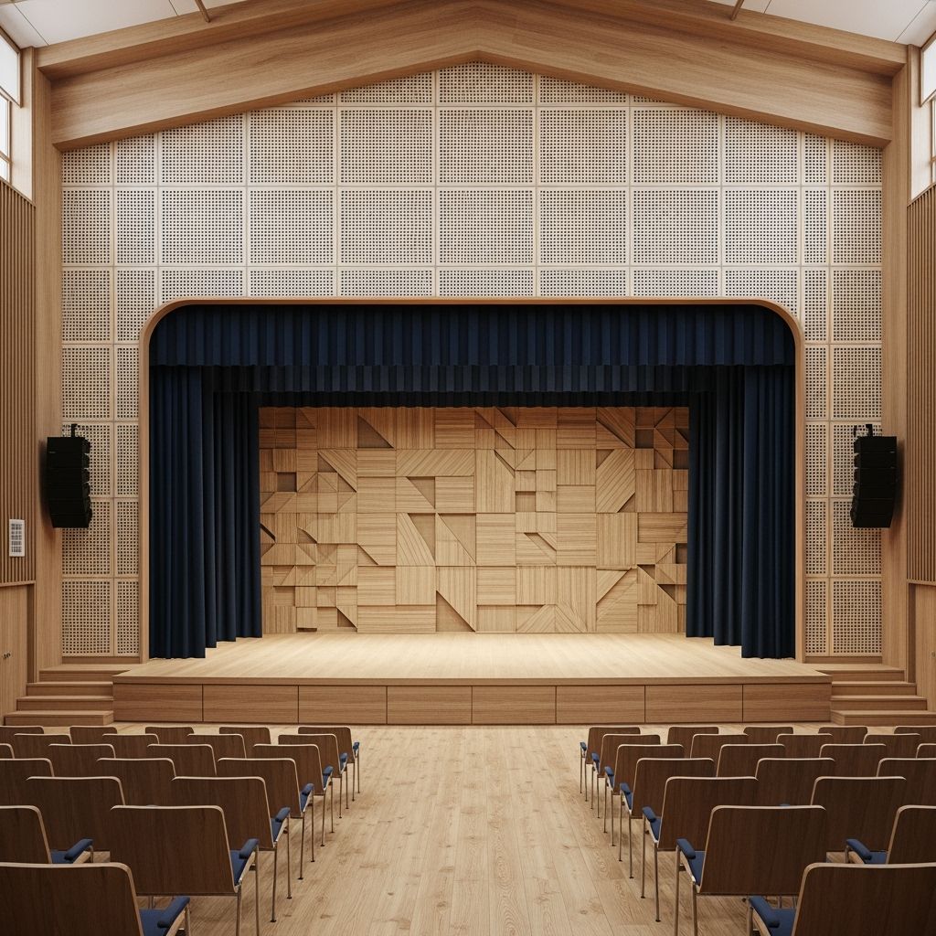 Modern School Stage Design with Wood and Acoustic Panels