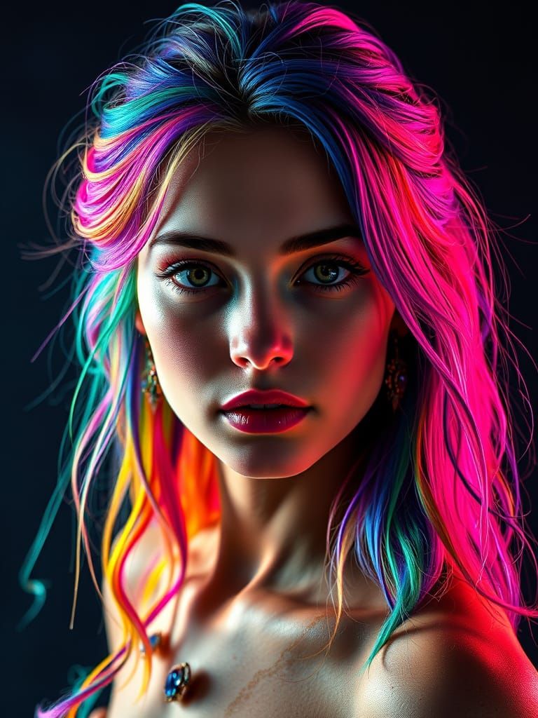 Neon Goddess: A Hyperrealistic Digital Portrait