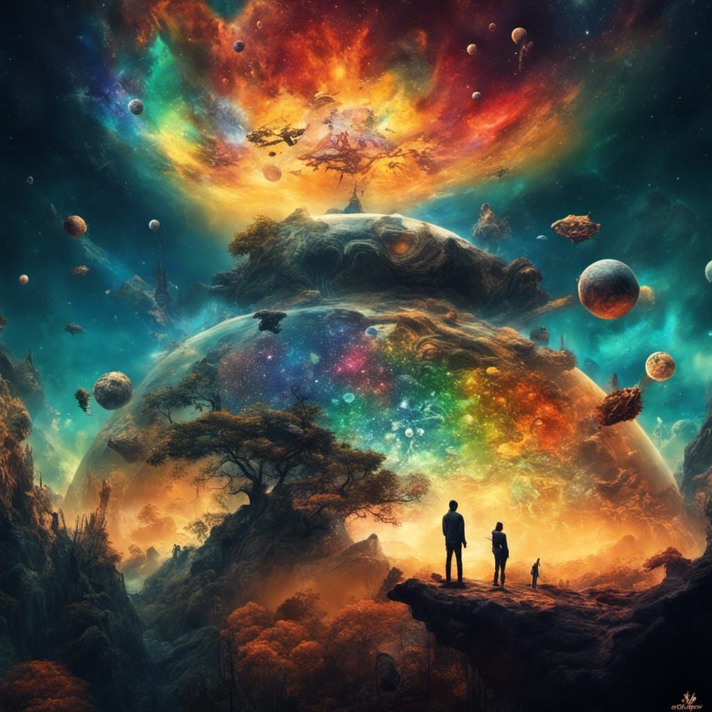 Colorful Futuristic Universe with Wild Life in Detailed Art