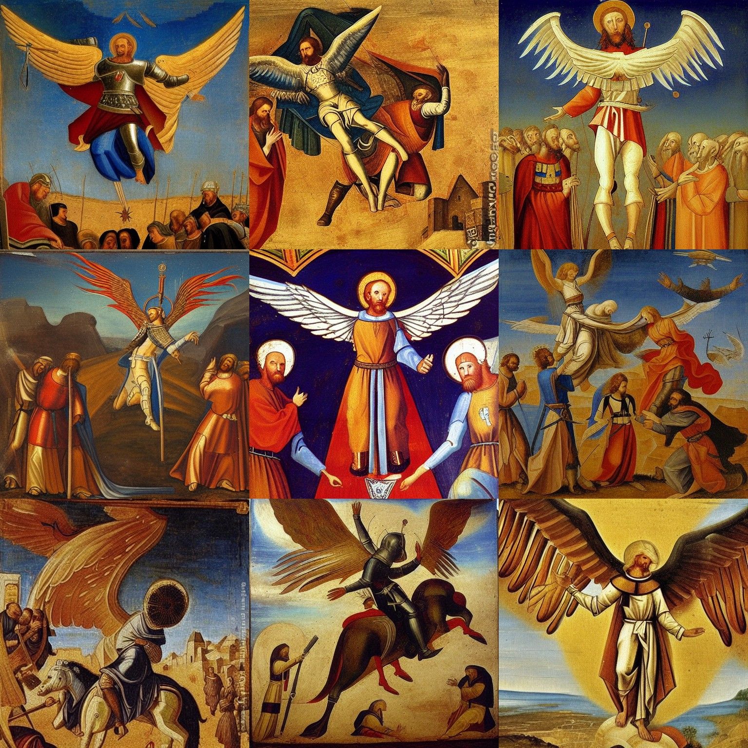 Medieval Knight Observes Seraphim in Biblical Painting