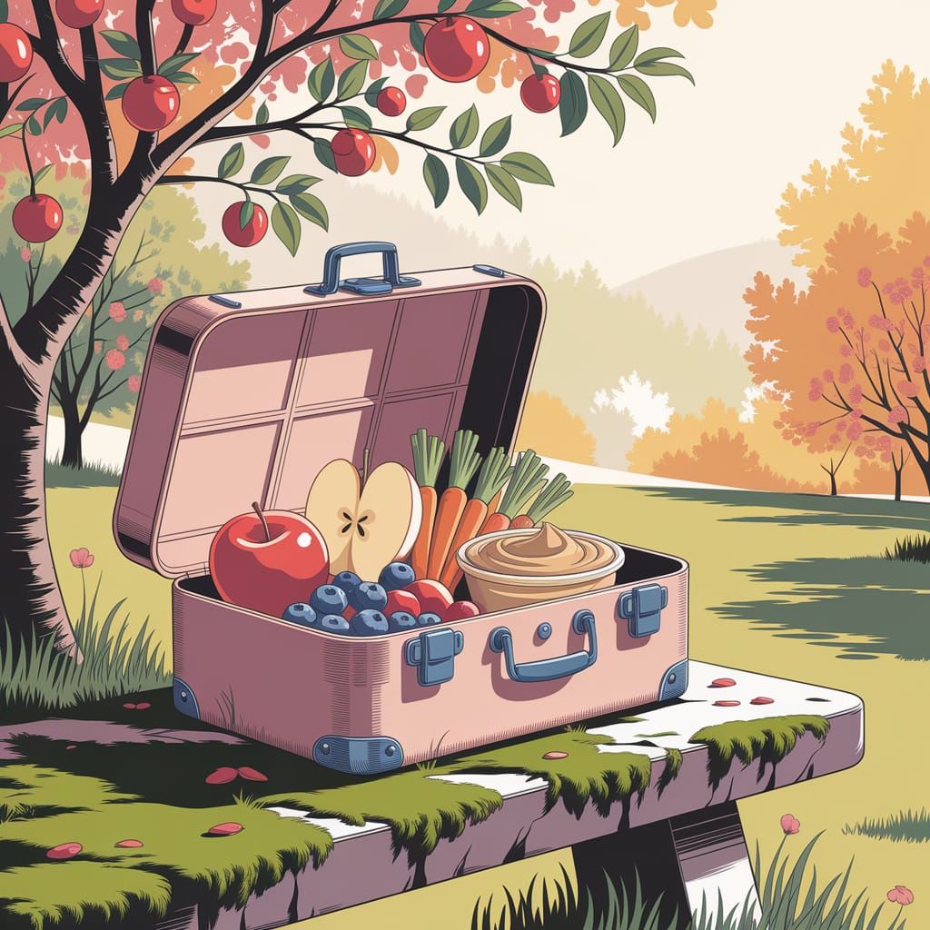 Anime Lunchbox with Healthy Snacks in Orchard