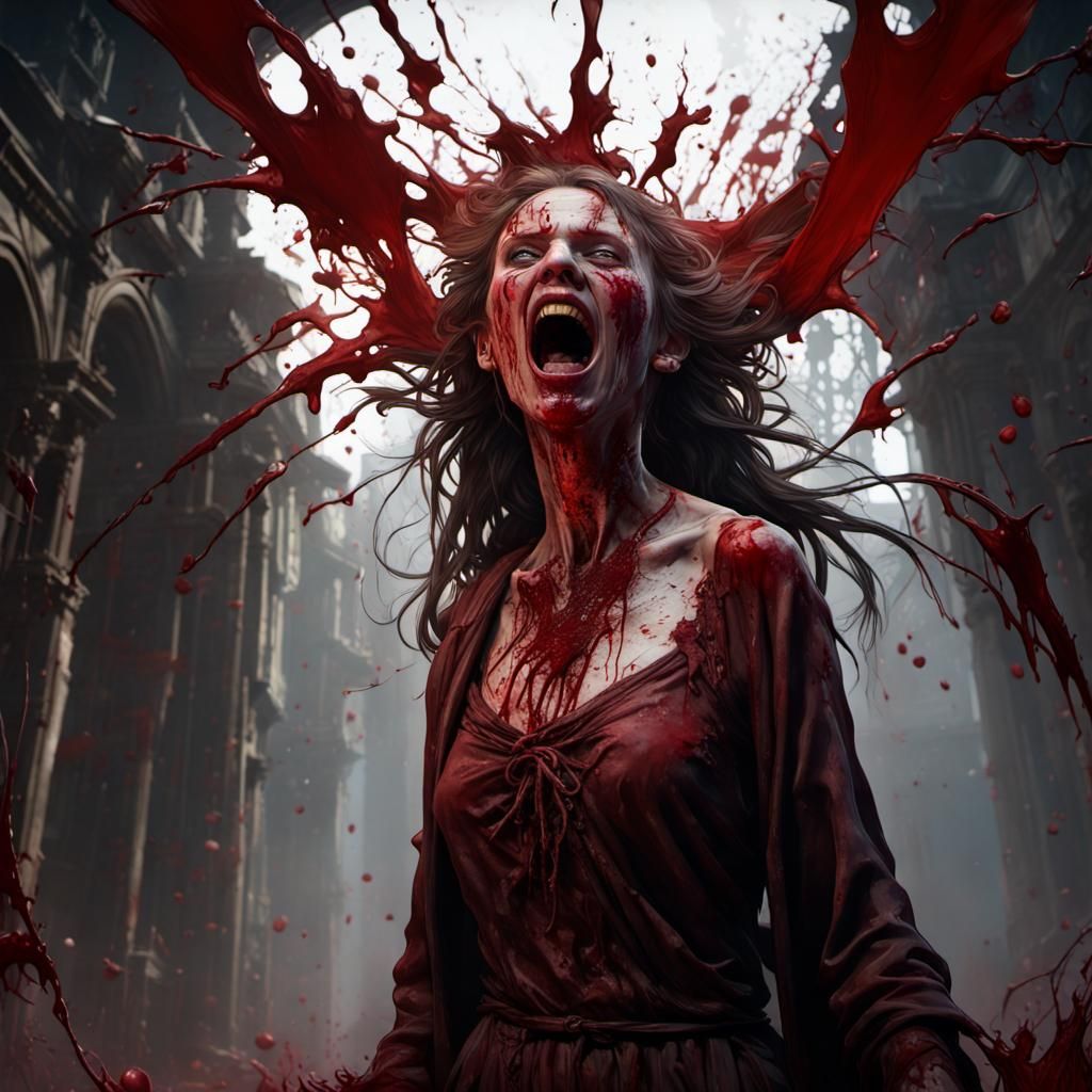 Screaming Woman Covered in Blood: Dark Fantasy Art
