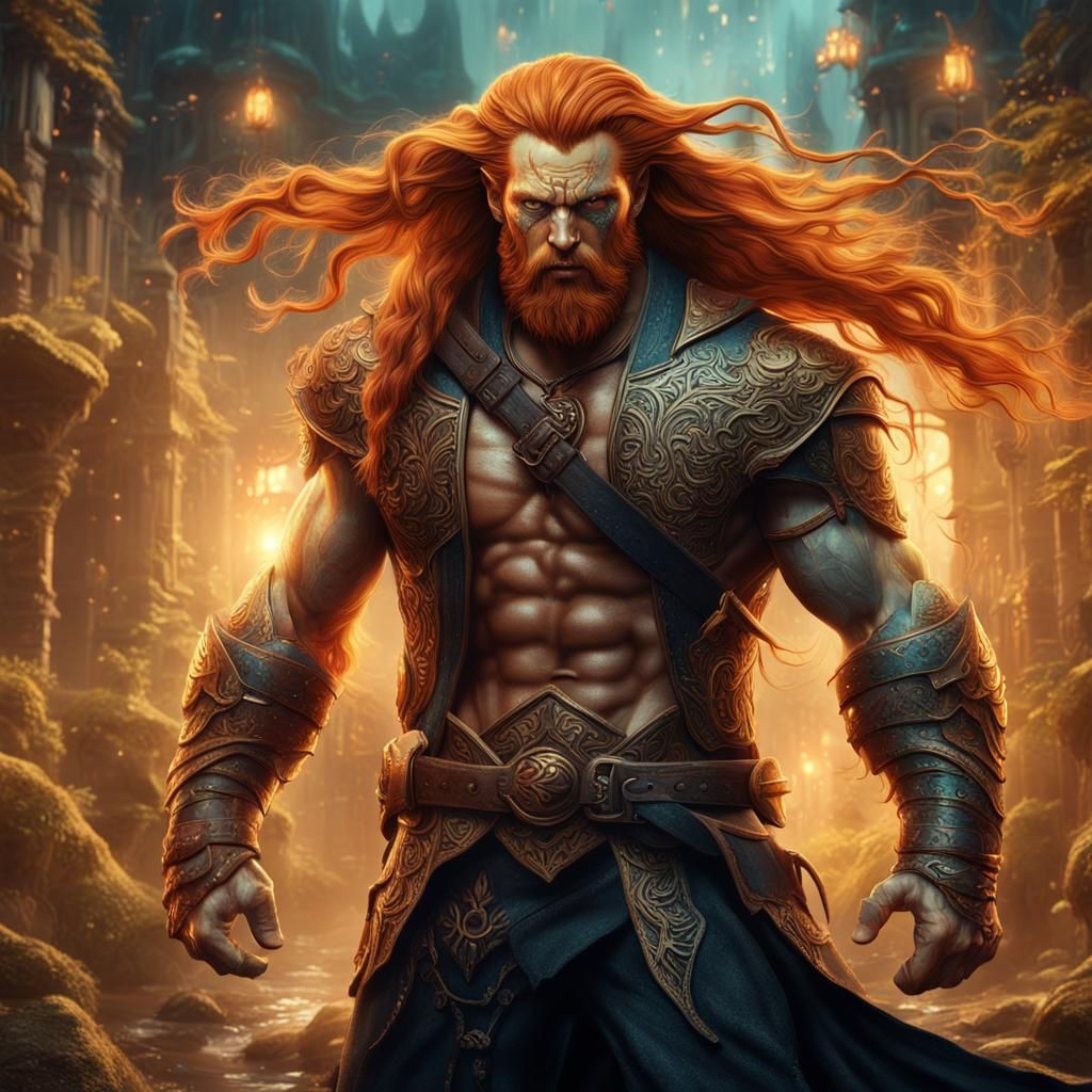 Detailed Painting of a Ginger Man with Abs