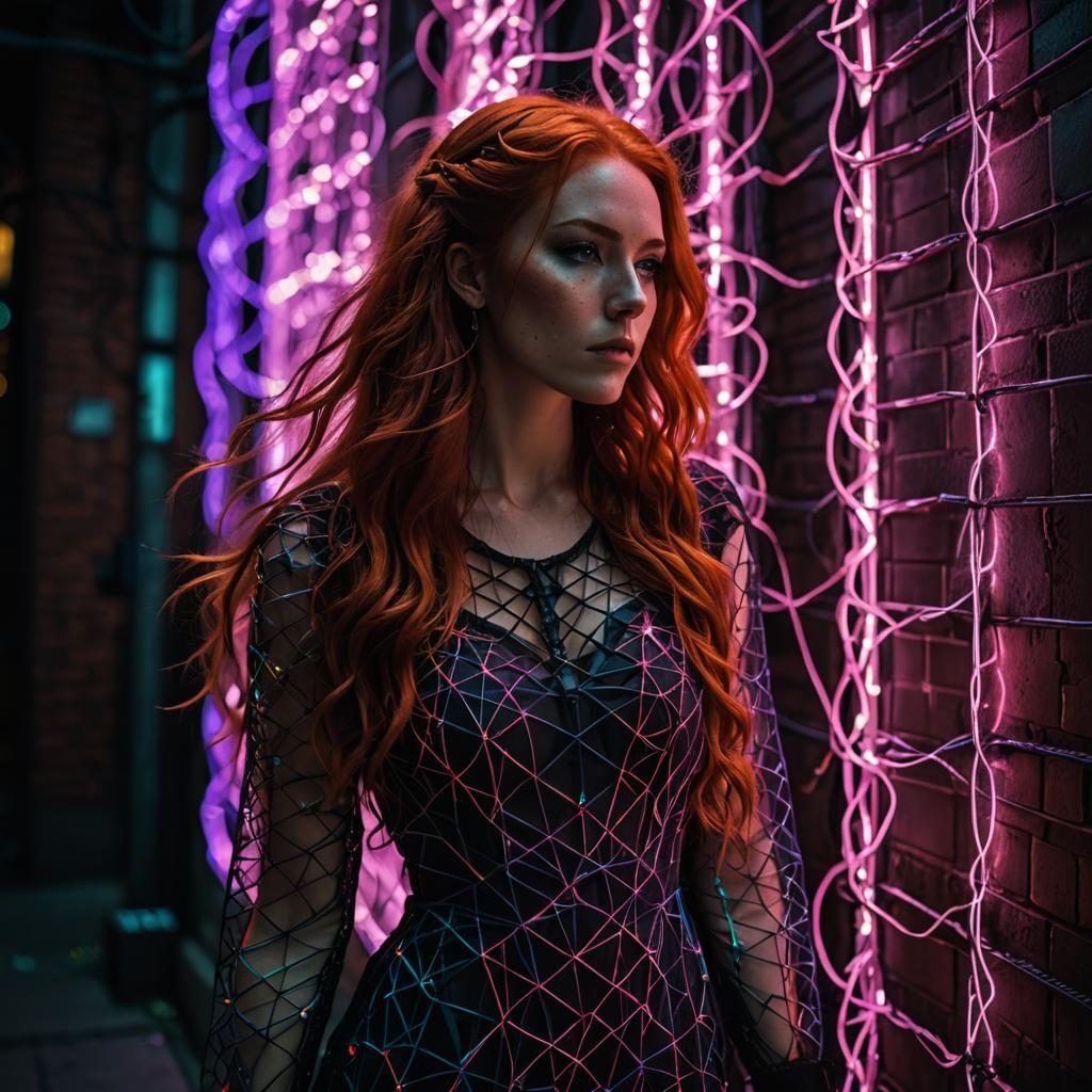 Cyberpunk Woman in Electric Wire Dress