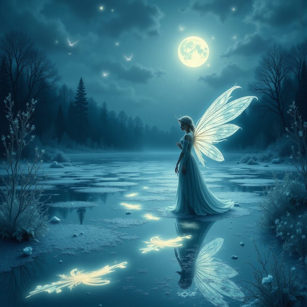 Winter Fairy's Frost Trail on Frozen Lake