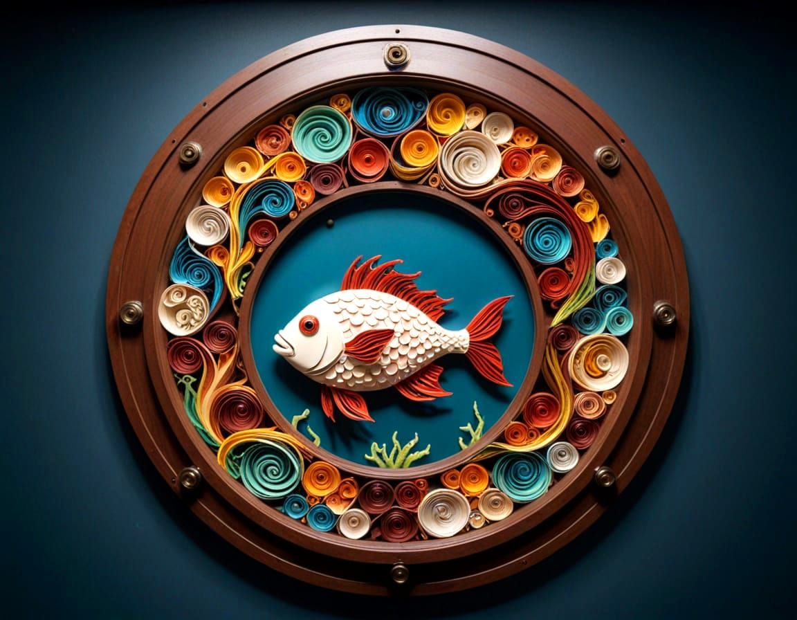 Paper Quilled Fish in Sunken Ship Porthole