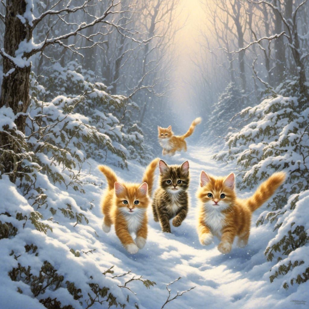 Kittens Frolic in Winter Wonderland