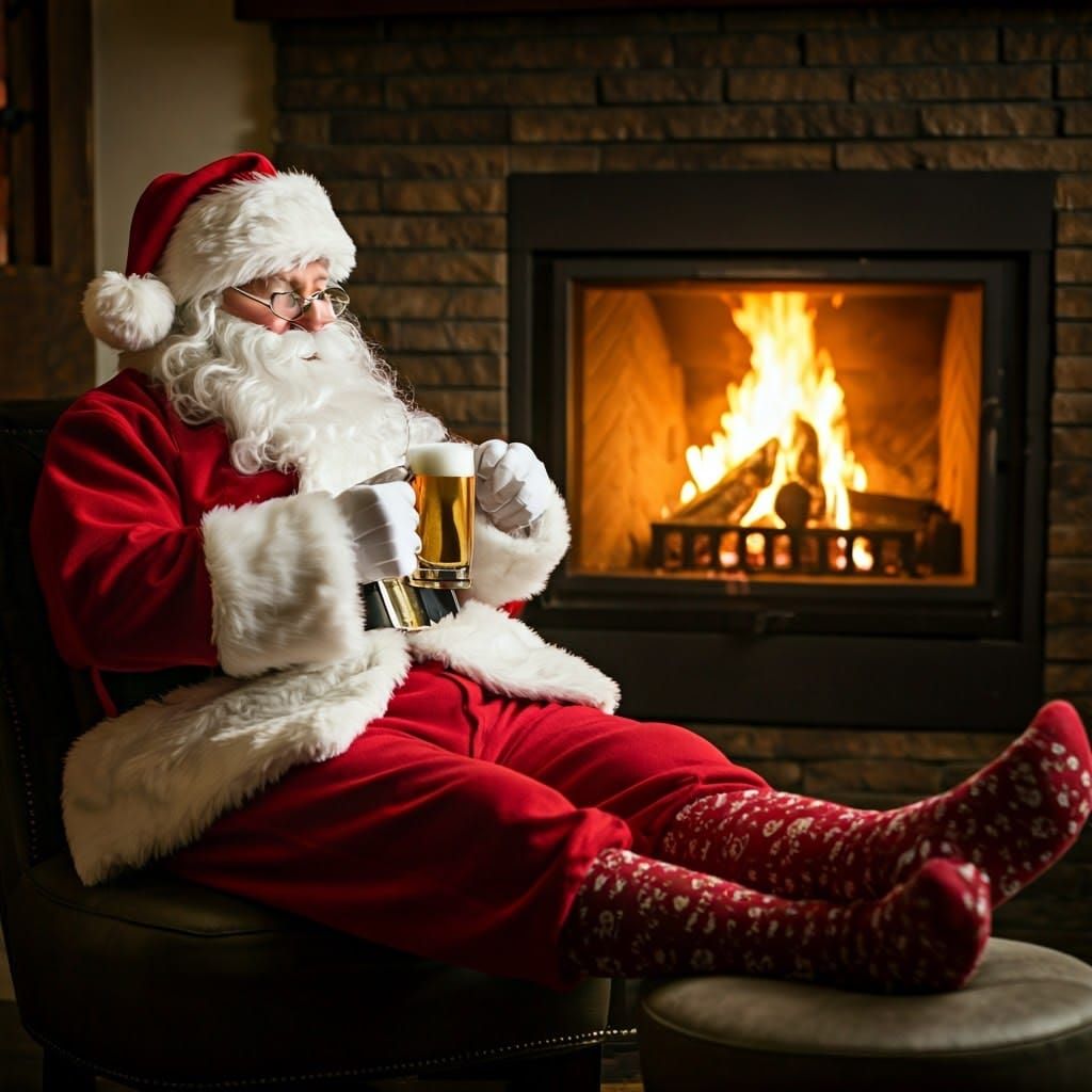 Santa Claus Relaxes at Home in Cozy Portrait