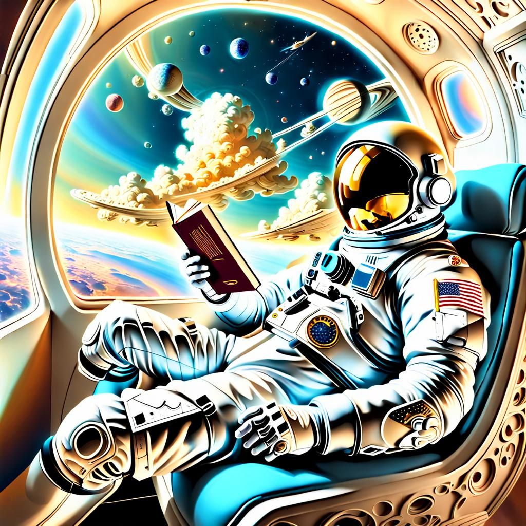 Astronaut Reclining in Spacecraft: Surreal Digital Art