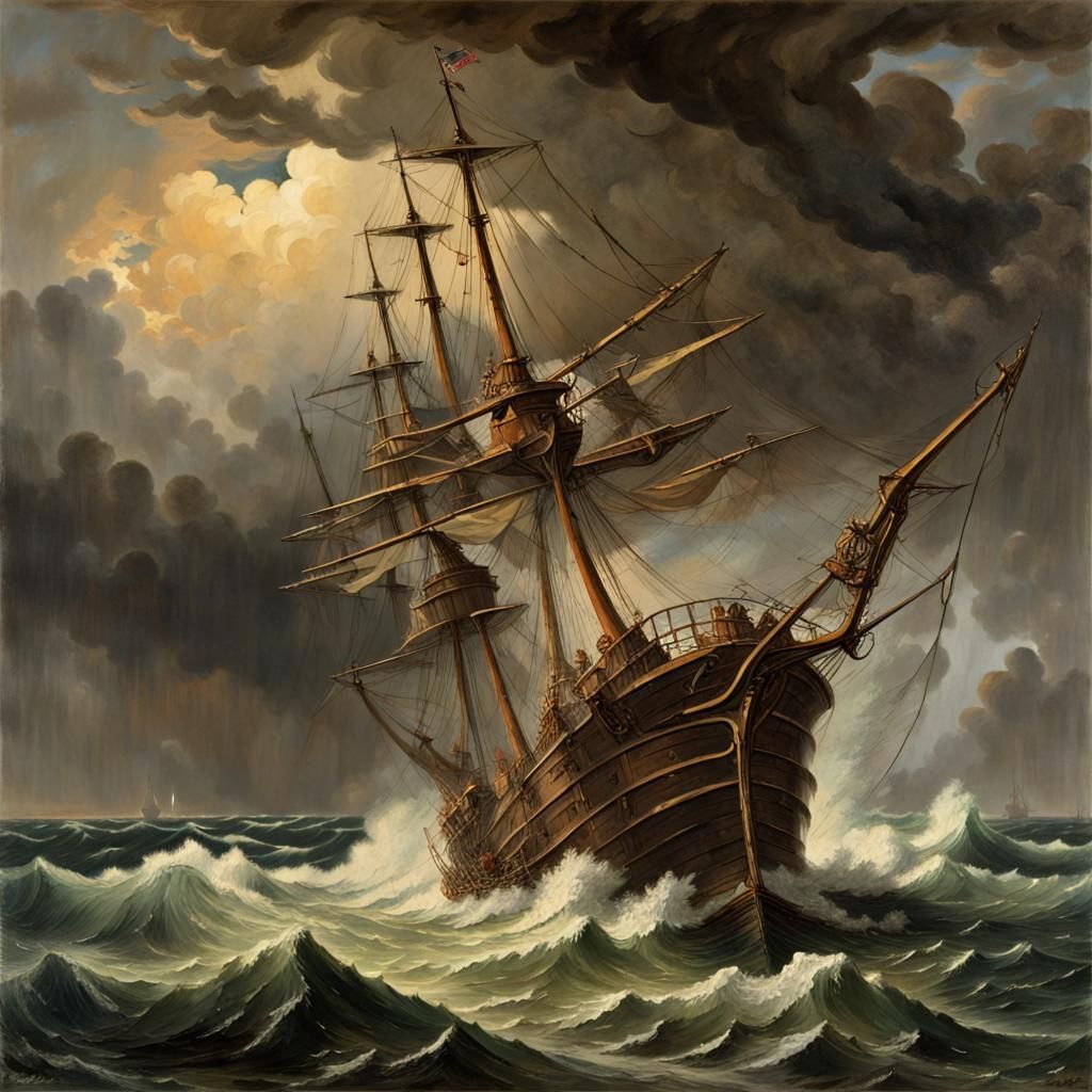 Pirate Ship Sails Through Stormy Seas