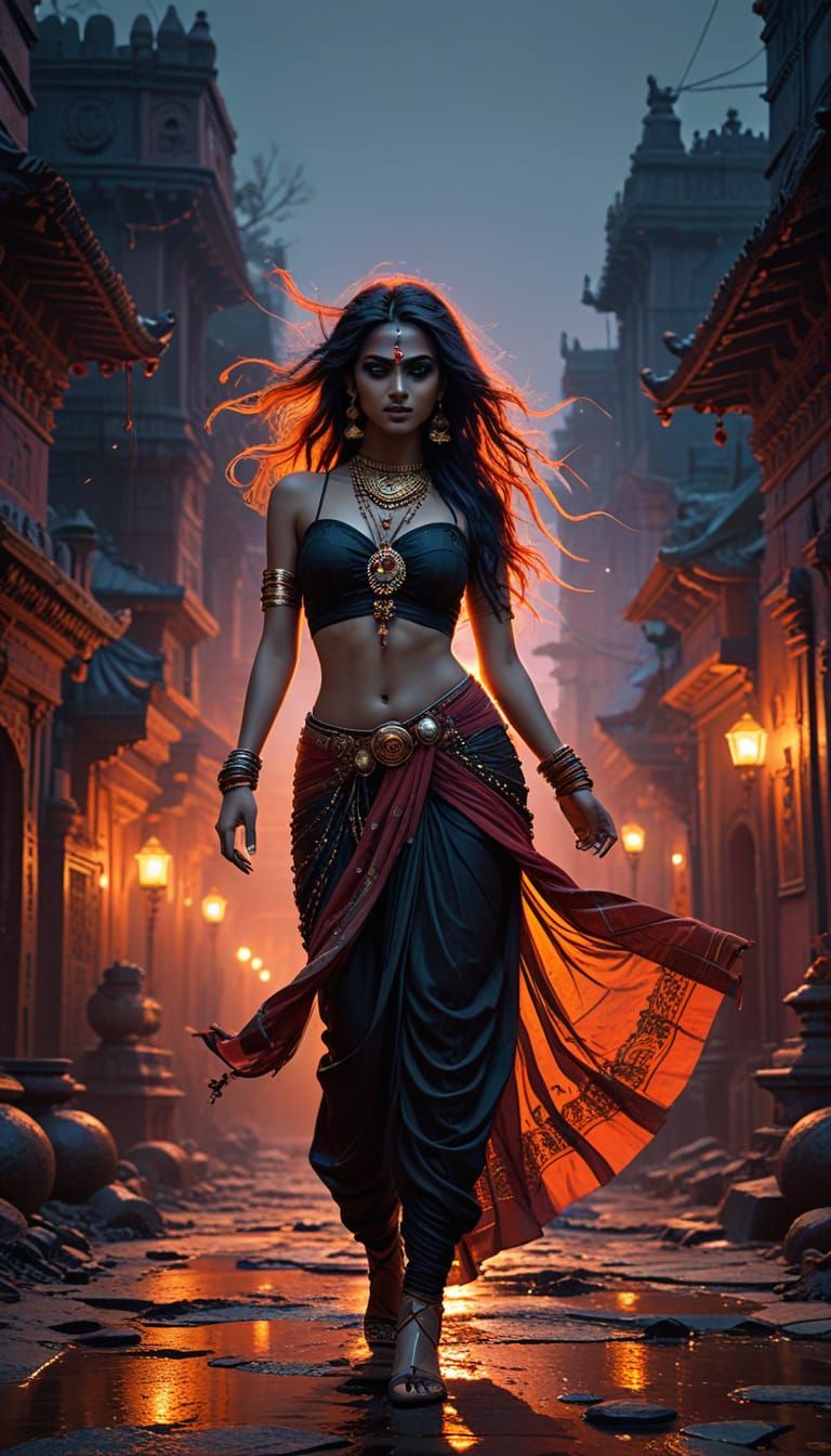 Dance of shadows beneath a vibrant sunset