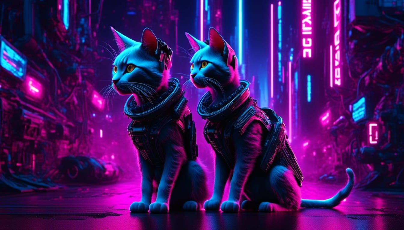 Cyberpunk Cat in Neon City with Visor