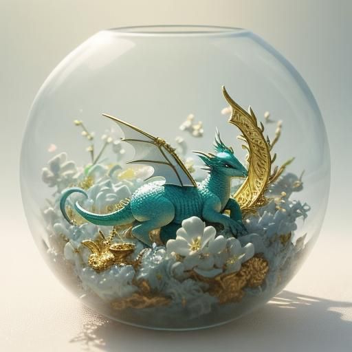 Tiny Dragon in Glass Box: Dreamy Fantasy Art