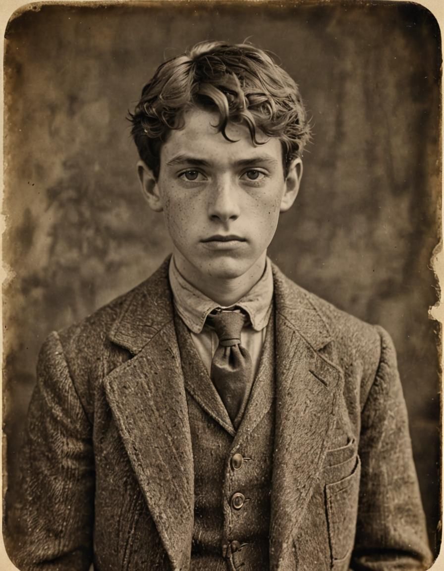 Sepia Portrait of a School Boy in Tweed Jacket
