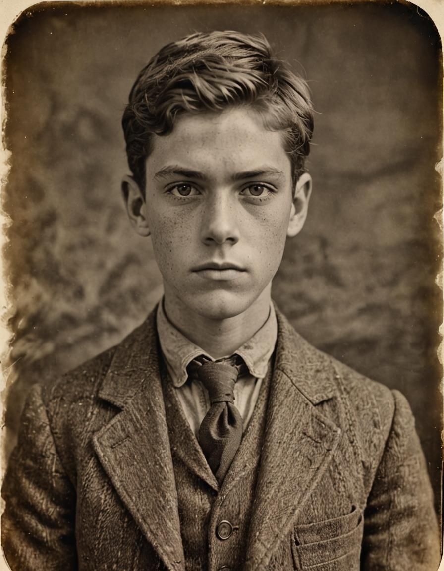 Sepia Portrait of a Serious School Boy