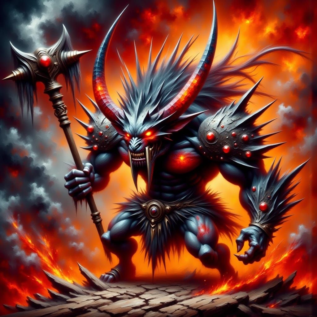 Ominous Oni Warrior in Crimson Loincloth