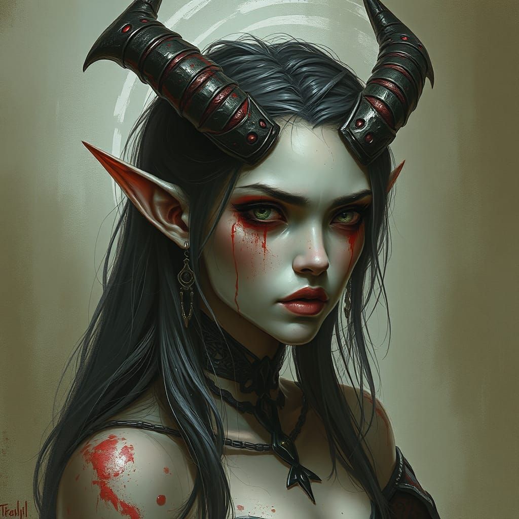 Sinister Horned Elf with Bloody Eyes