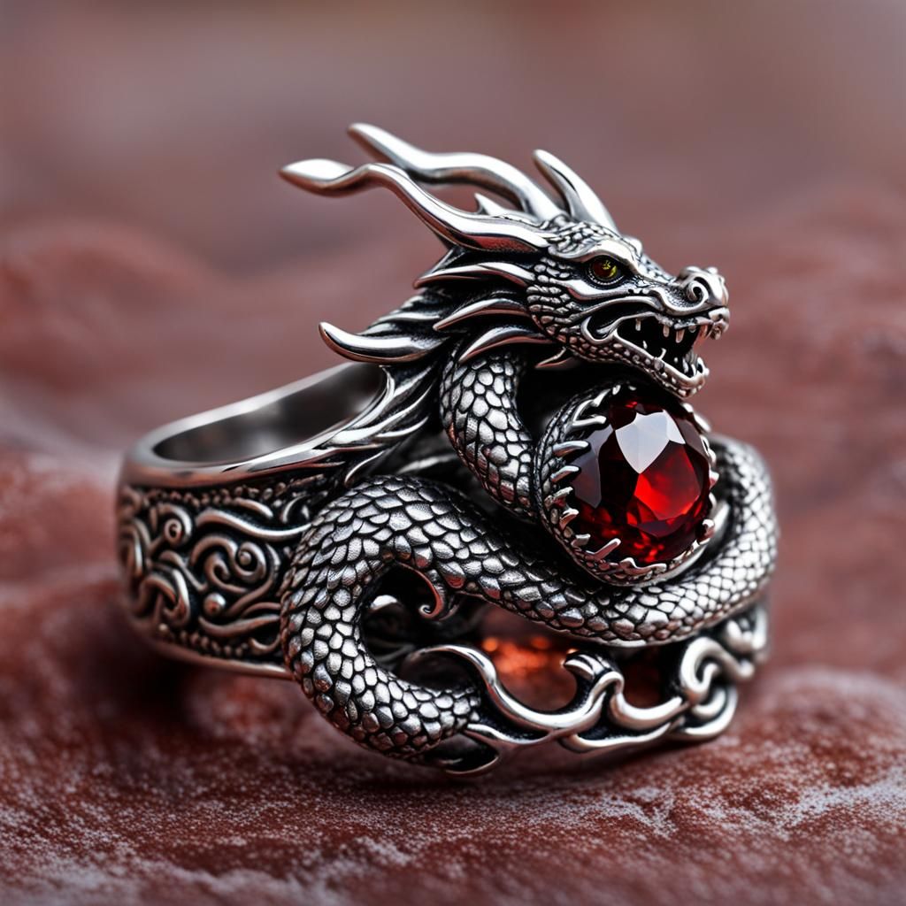 Garnet Dragon Ring in 925 Silver
