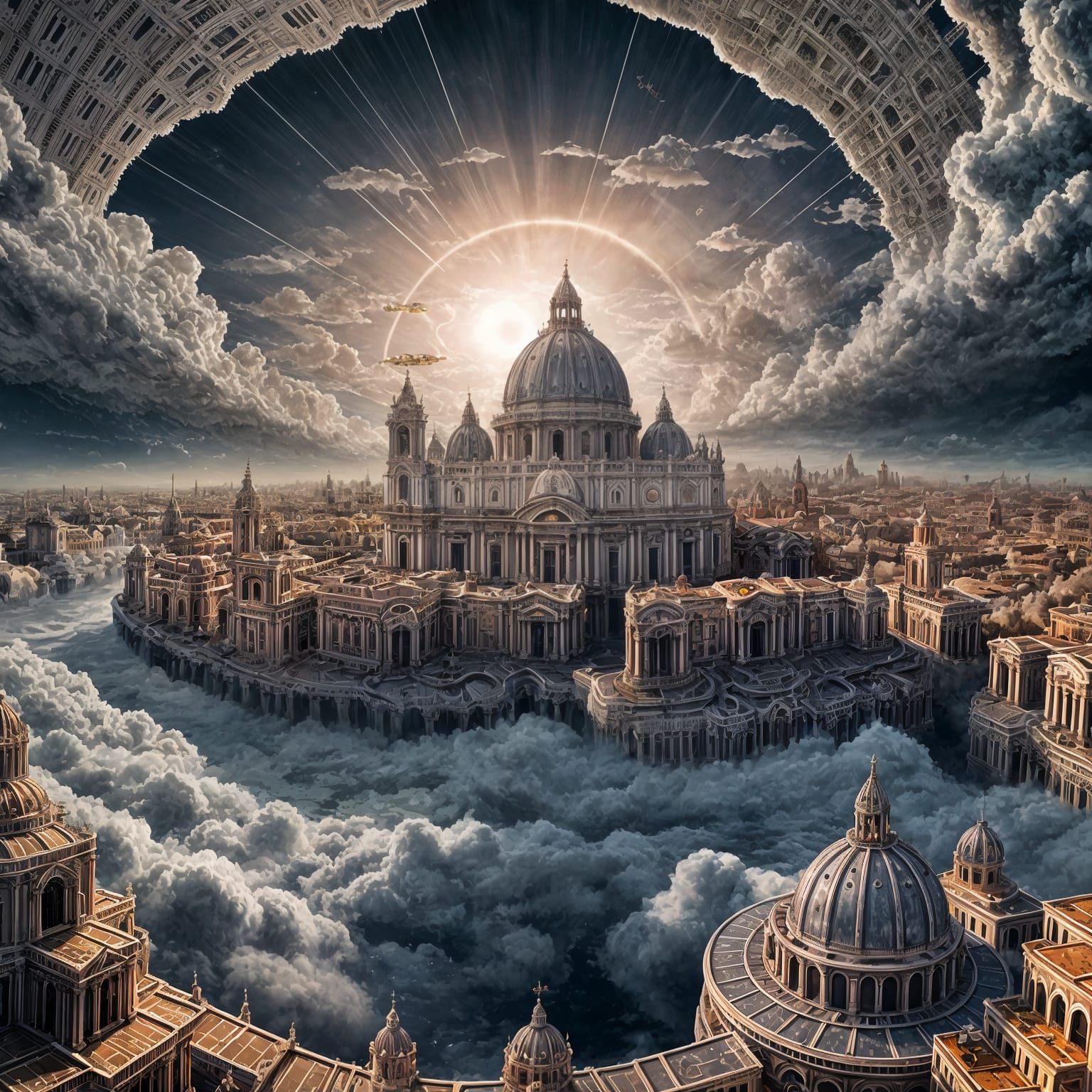 Futuristic Vatican City Floating in Clouds
