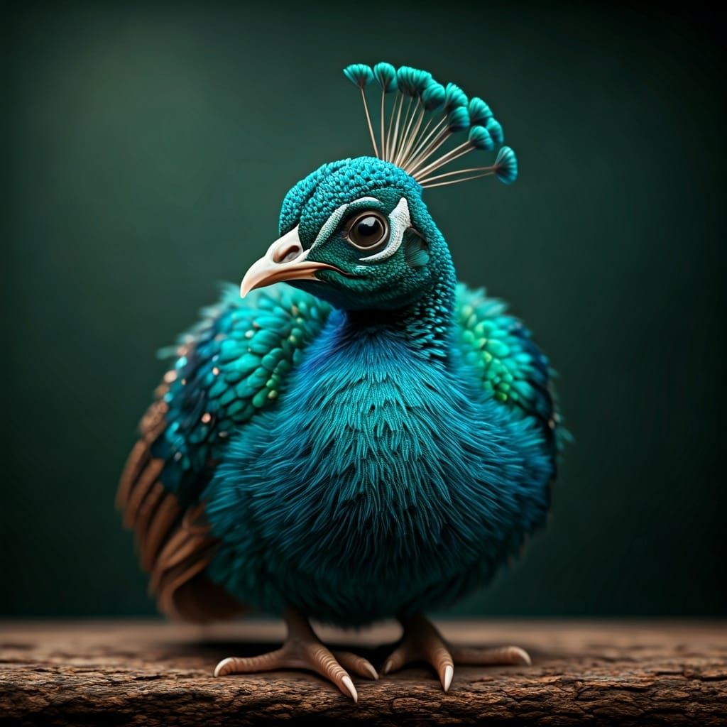 Turquoise Peacock Chick in Hyperrealistic Detail