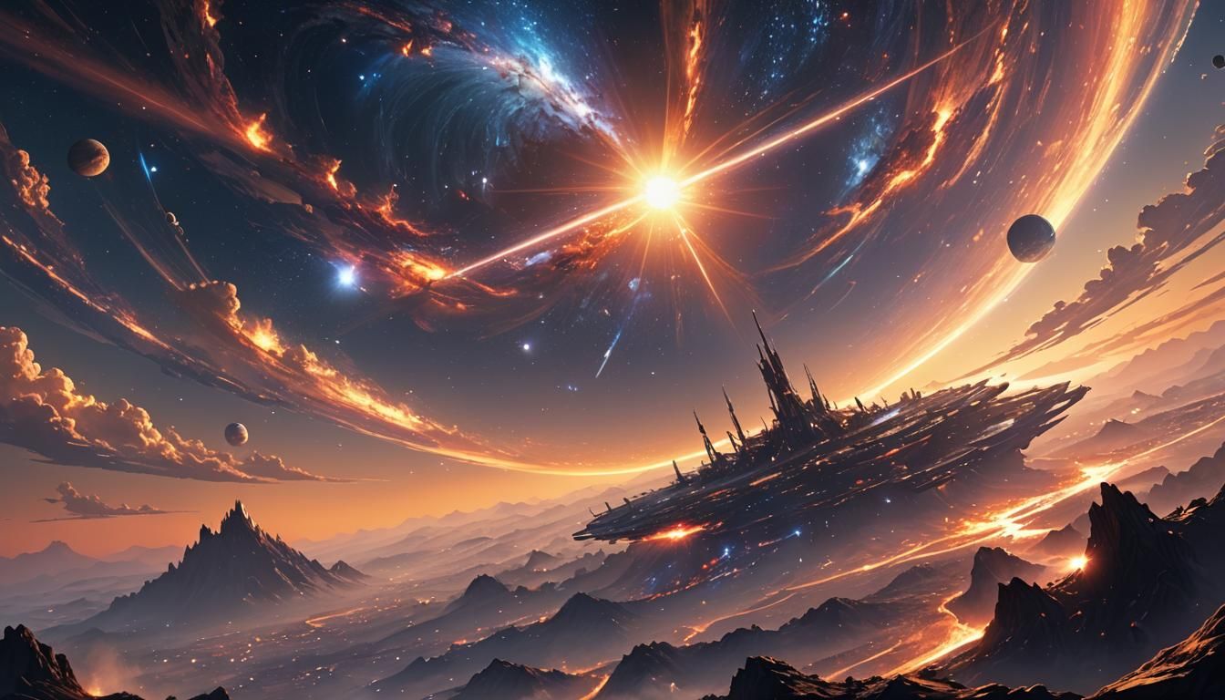 Sunset Over Distant Galaxy: Anime-Inspired 3D Art