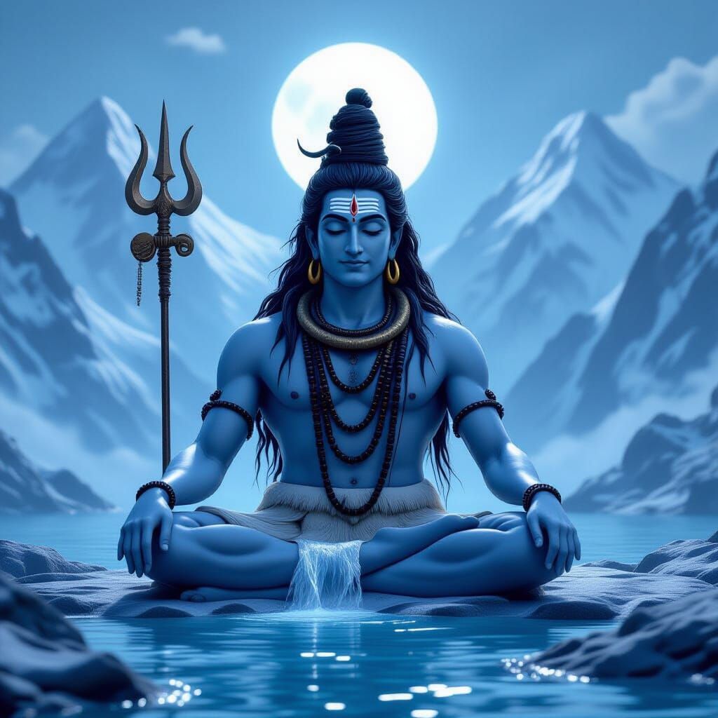 Lord Shiva Meditating on Mount Kailash in 3D Render