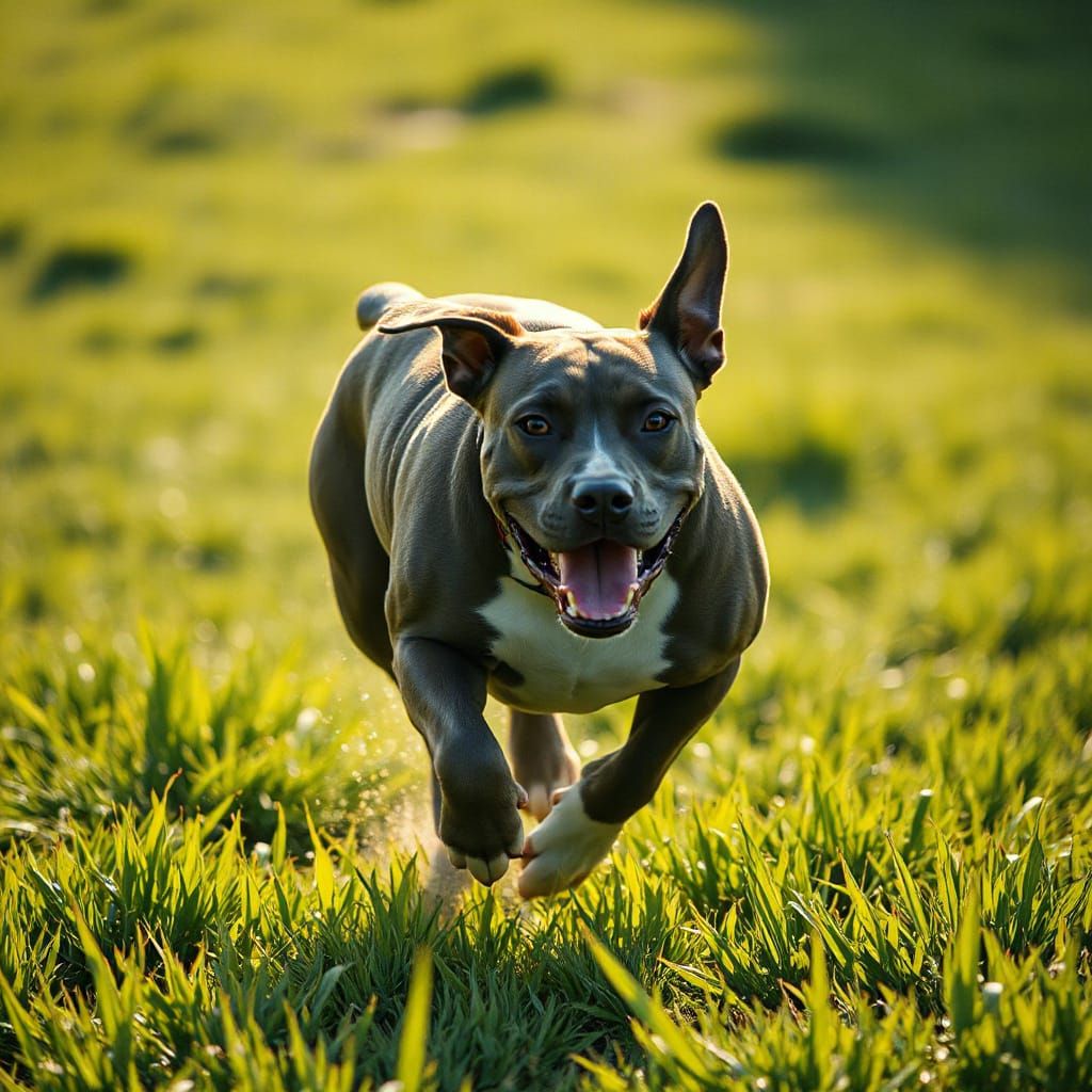 Hyper-Realistic American Pit Bull Terrier in Vibrant Green L...