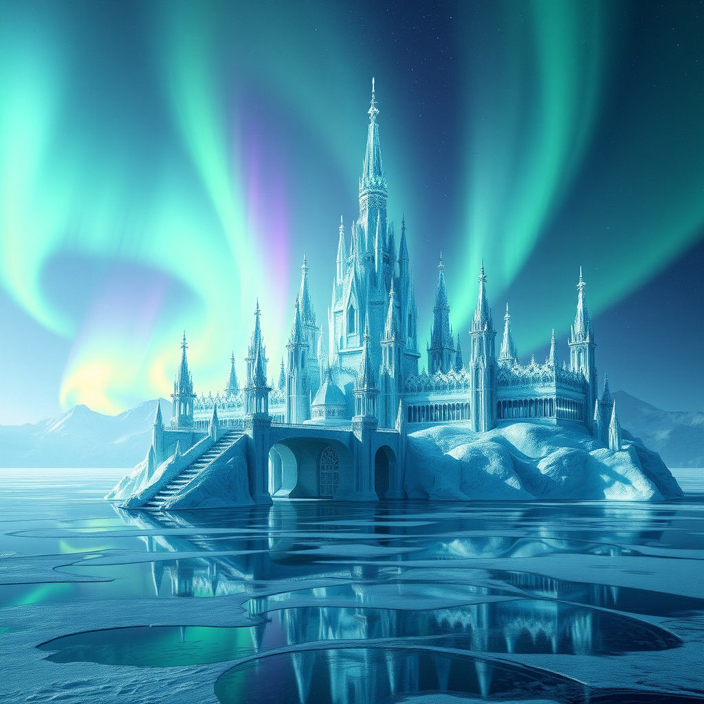 Ice Palace Reflecting Aurora Borealis as Matte Painting
