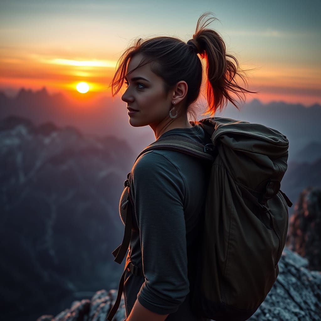 Woman at Rocky Vista in Fantastical Landscape